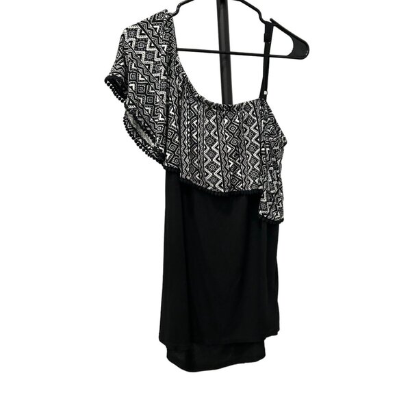 Time And Tru One-Shoulder Black White Ruffle Dress Sz XL - Picture 2 of 8